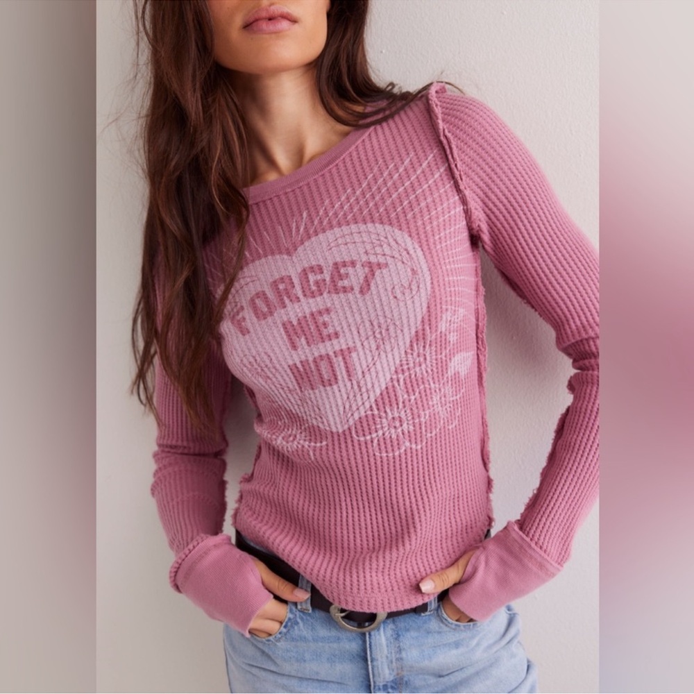 NWOT FREE PEOPLE We The Free Watermelon Lucky Locket Thermal Tee SZ: M
